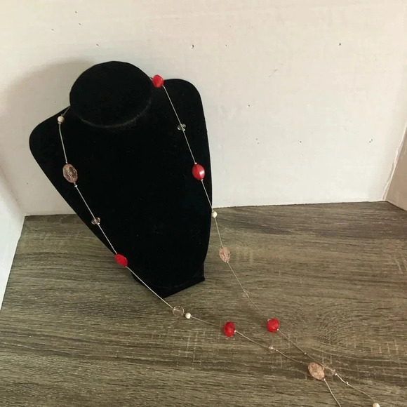 5/$25 Red Bead and  Chain Necklace - Picture 1 of 8